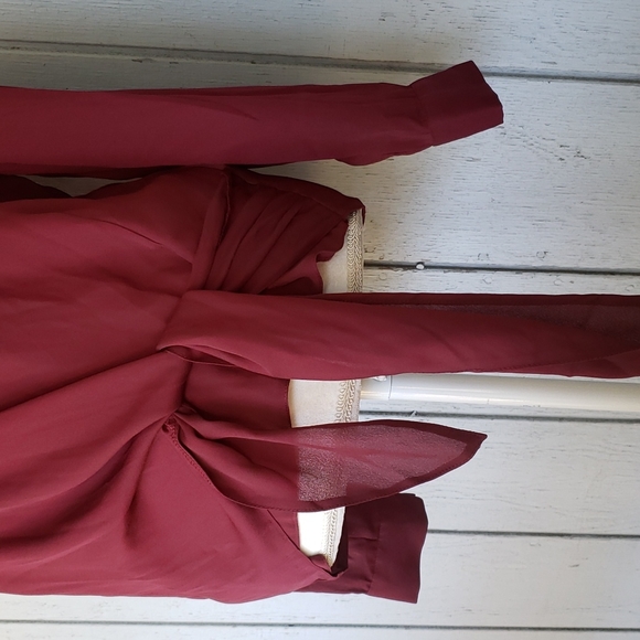 Venus Burgundy Cross Over Blouse wine Crimson Elegant Surplice Side Tie - Picture 3 of 14